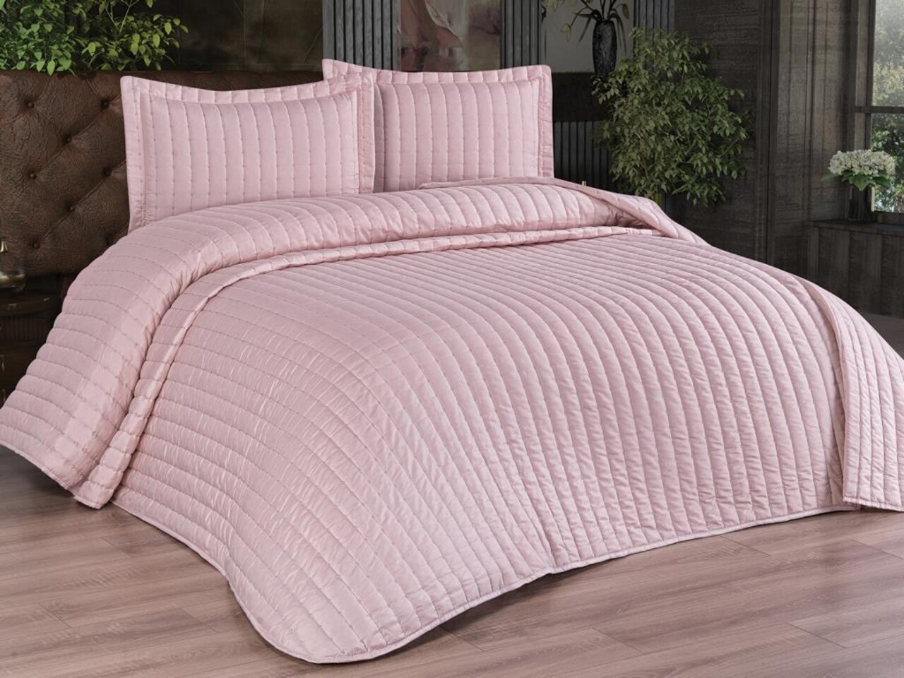 Set cuvertura de pat dubla 3 piese, L'essentiel Maison, Dublin, Roz pudra - imagine 5